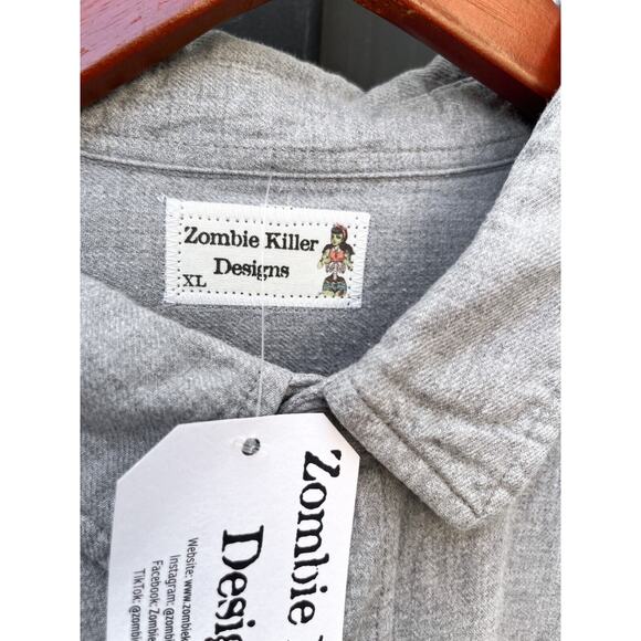 Zombie Killer Designs The Beatles Shirt XL Gray Chambray Button Down Long Sleeve - Picture 3 of 10